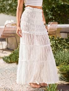 KARISMINA Jupe en tricot de couleur unie pour femmes, convient pour les vacances de printemps/été - Blanc - Voir 4