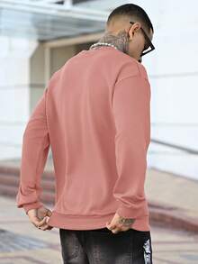 Devon Thys Sudadera de cuello redondo de unicolor para hombres, para primavera y otoño, con manga larga - Rosado Sandía - Ver 2