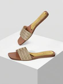 MOTF WOMEN'S CASUAL FASHION COMMUTE VACATION STYLE WOVEN OPEN TOE FLAT SANDALS SUMMER SHOES - Gold - View 5