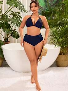 Swim Basics Bottom de traje de baño de talla grande de unicolor - Azul Marino - Ver 3