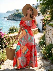 Sylviya Đầm nữ kiểu dáng thường ngày, trễ vai, in hoa, thích hợp cho kỳ nghỉ, đầm hè, quần áo mùa hè, đầm chống nắng, trang phục đi du lịch, đầm nghỉ mát phong cách boho, trang phục đi biển, đầm xòe, đầm đi biển, đầm nghỉ lễ, đầm đồng quê, trang phục đi xem hòa nhạc đồng quê, đầm hoa cho nữ. - Nhiều màu - Xem 7