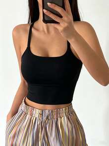 DAZY Solid Color Lightly Padded Sports Bra For Women - Black - View 7