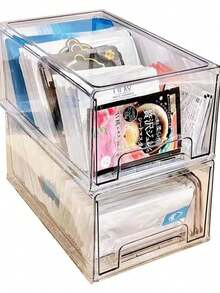 亚克力透明大容量桌面抽屉式收纳盒，适合存放化妆品和面膜。可用于堆叠口红收纳盒和办公文具整理盒。适用于客厅、餐厅、厨房、卧室、办公室等场所，也适用于家庭聚会、婚礼和节日庆典等场合。 - 無色 - 查看 1