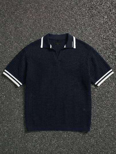 Henley Knit Top With Contrast Trim