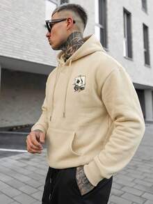 Artur Kramer SU ER 男士休闲卡片印花连帽衫，带口袋，秋冬款 - 杏色 - 查看 5