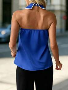 Balvessa Women's Fashion Personalized Contrast Color Off-Shoulder Versatile Camisole, Suitable For Commuting And Office Wear - Blue - View 2