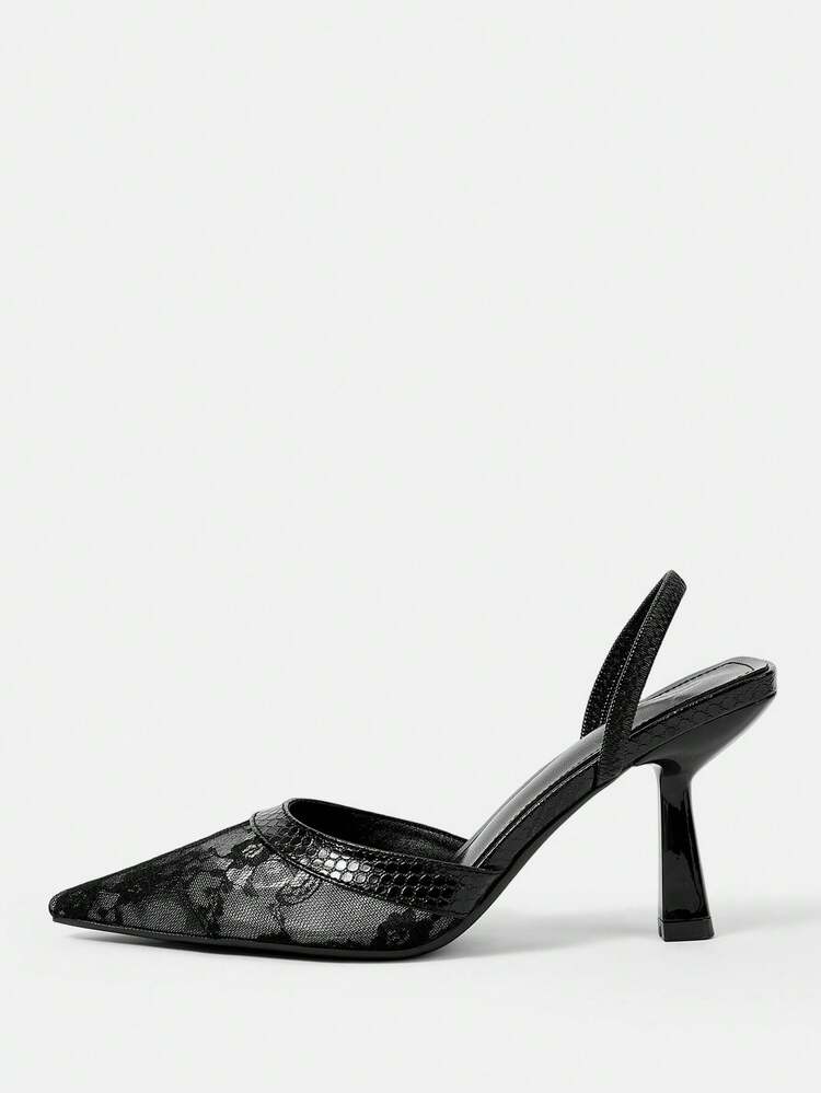 CUCCOO HITCHD Women's Shoes Pointed Black Mesh Lace Word With Elegant Style Wedding Season Valentine's Day Date Wear Stiletto High Heels Shoes