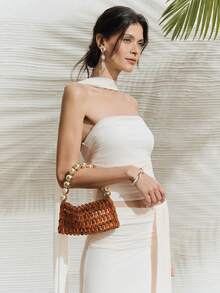 SHECARRY Bolsos de mano para damas, bolsos con cuentas exquisitos para fiestas y vacaciones - Café - Ver 7