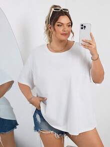 SHEIN CURVE+ 3pcs/Set Plus Size Summer Loose Fit Crew Neck Versatile Short Sleeve T-Shirts In White, Black And Gray,Curve Plus ,Hoho Vacation - Multicolor - View 6