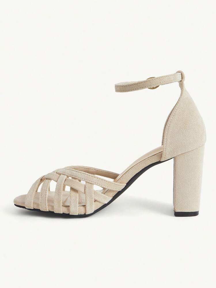 CUCCOO CHICEST Women Shoes Summer And Summer New Hollow Woven Peep Toe Round Toe Thick Heel With Buckle 8.5cm Women's High Heel Sandals Suede Solid Color Elegant Versatile Daily Dating Women's Shoes Summer Shoes Wedding Shoes Bride Shoes