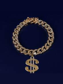 1 Stück Haustier Halskette - Große Goldkette mit Diamanten - Währungssymbol Anhänger - Glänzend - Kunststoff Simulation - Geeignet für Katzen und Hunde - Für reiche Influencer - Hipper Stil - Bulldogge - Bully - Golden Retriever - Labrador - Dekorative Kette. - Gold - Übersicht 1