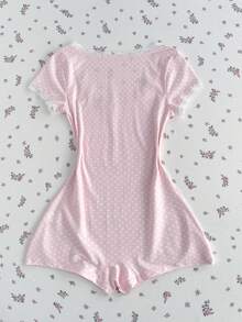 Elamini Women's Sweet & Sexy Lace Trim Fitted Jumpsuit, Spring/Summer - Baby Pink - View 2