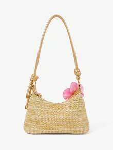 Viva Strut A Set Of Floral Crocheted Beach Handbags And Accessories, Stylish Personalized Beach Resort Style Shell Lace Lady Messenger Bag - Khaki straw bag rose red flower rose chain - View 7