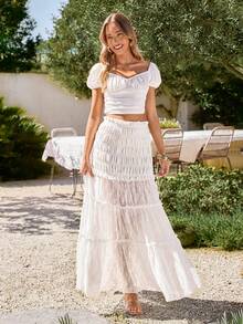 KARISMINA Jupe en tricot de couleur unie pour femmes, convient pour les vacances de printemps/été - Blanc - Voir 2
