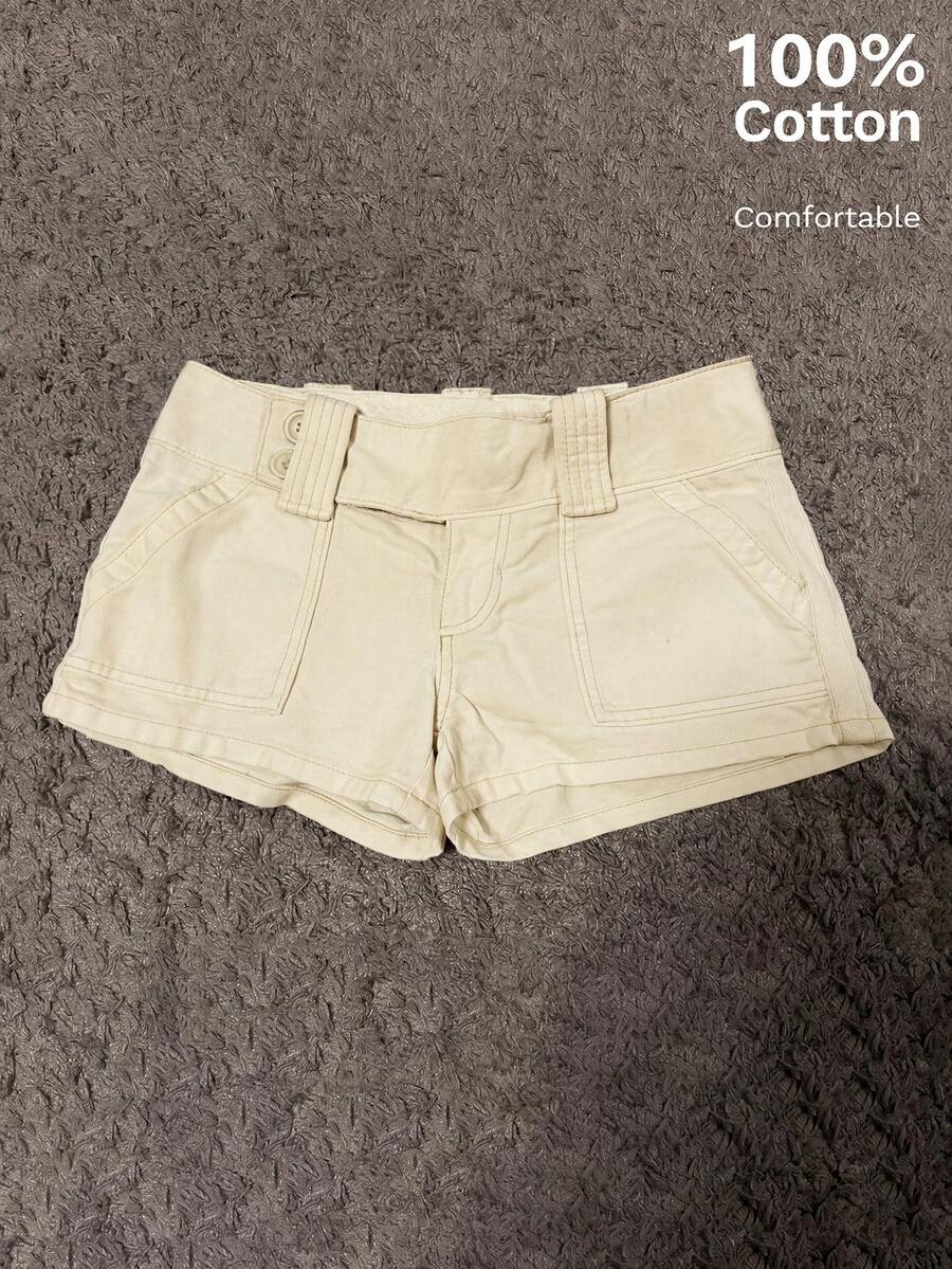 Attitoon Women's Casual Retro Ultra Low-Waist Cargo Mini Shorts, Suitable For Y2K - Khaki - View 1