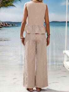 Sylviya Ensemble deux pièces pour femmes Tenues d'été pour femmes Tenues de vacances Hauts pour femmes Tenues de vacances Ensemble deux pièces pour femmes Ensembles d'été à carreaux pour femmes 2 pièces Tenue d'été, Vacances - Kaki - Voir 2