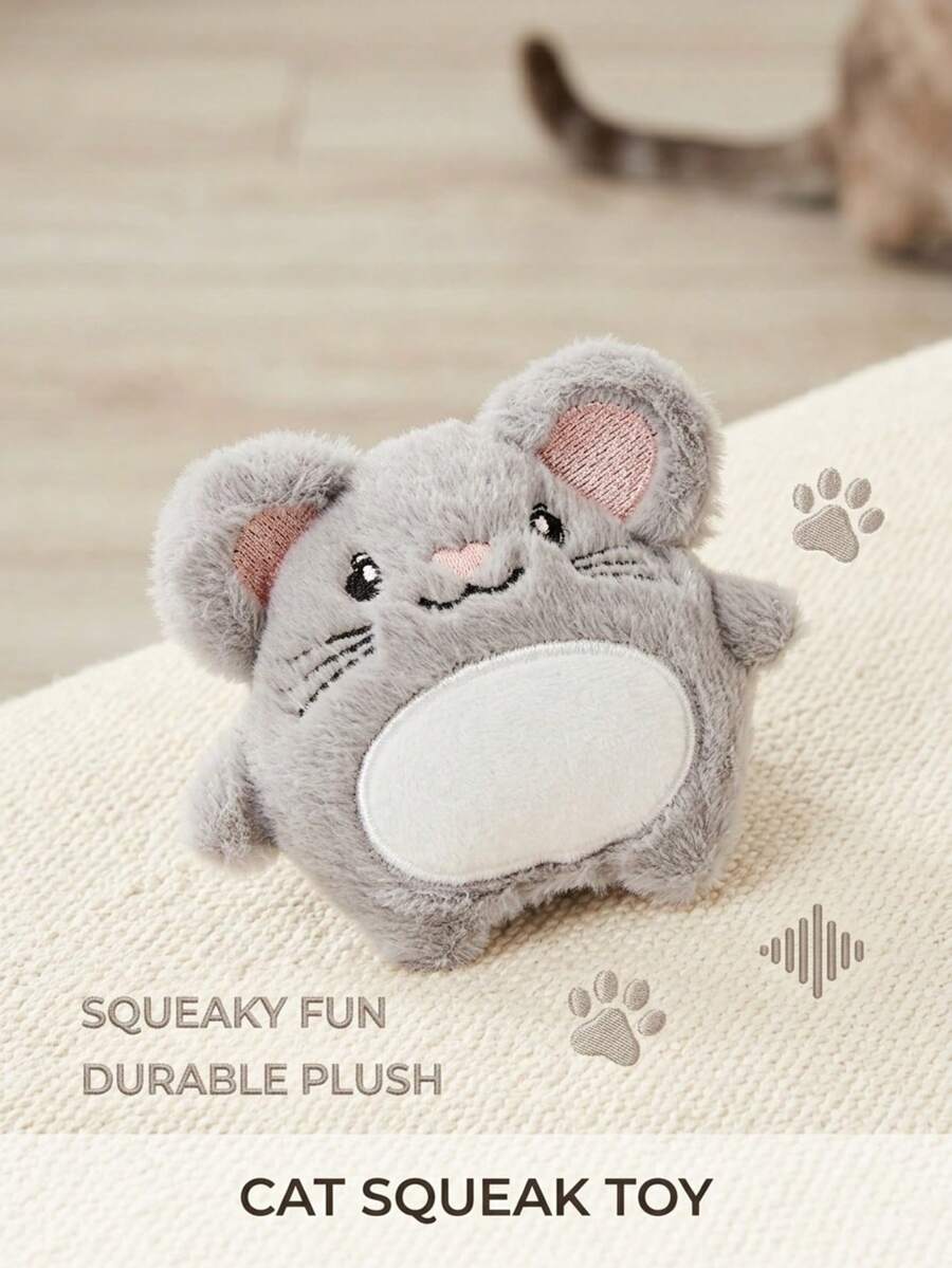 PETSIN Juguete de gato de peluche en forma de ratón de dibujos animados lindo con papel arrugado incorporado, juguete resistente y resistente a las mordeduras - Multicolor - Ver 1