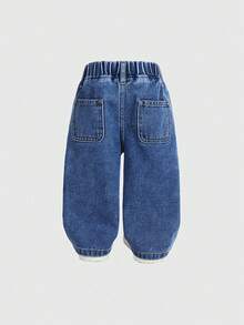 SHEIN Playful Pals Jeans droits pour bébés filles, nouvelle arrivée pour l'automne/hiver, denim bleu, article unique, design minimaliste mignon pour l'extérieur décontracté, confortable pour la maison, broderie florale colorée, taille élastique, coupe ample, quotidien, vacances, voyage, indispensable de garde-robe, nouvelle collection automne 2023 (Top non inclus) - Jean brut - Voir 2