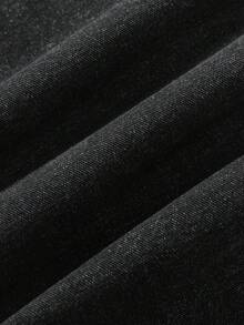 Manfinity Joysei Men's Vintage Fashionable Versatile Rivet Frayed Distressed Wide Leg Loose Casual Daily Denim Jeans - Black - View 6