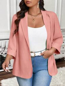 SHEIN LUNE Plus Shawl Collar Open Front Coat - Pink - View 1