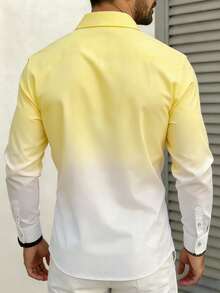 Manfinity Mode Áo sơ mi nam ombre đơn ngực, phong cách casual đa năng mặc hàng ngày, trang trọng cho lễ nghi - Màu vàng - Xem 2