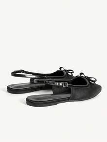 CUCCOO CHICEST Women Shoes Light Blue Satin Bow Slingback Buckle Design Holiday Flat Sandals - Black satin - View 5