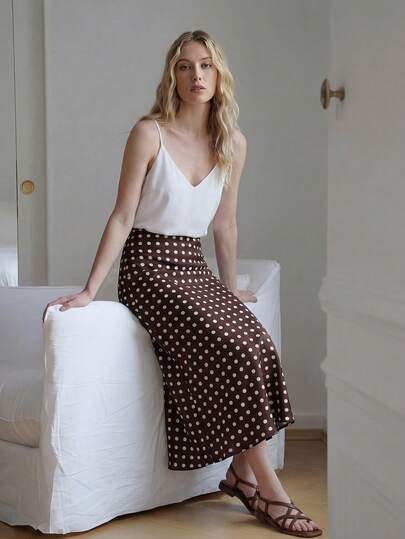 BizChic Braun gepunkteter Bodycon Rock mit verdecktem Reißverschluss, schmeichelhafter Sitz, geeignet für Frühlings-/Sommergelegenheiten wie Urlaub, Muttertag, Partys, Hochzeiten, Abschlüsse, Konzerte, Arbeit und soziale Anlässe