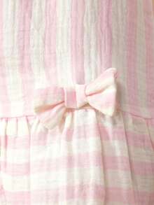 SUMWON Girls Sleeveless Pink Stripe Drop Waist Bow Detail Summer Dress With Scoop Neckline And Ruffle Hem For Spring Casual Wear - Baby Pink - View 5