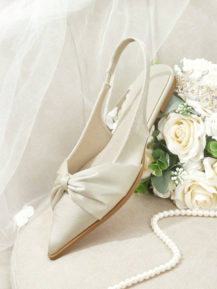 CUCCOO HITCHD Women Shoes Women's Wedding Shoes Bridesmaid Shoes Satin Shoes Apricot Pointed Back Space Kink Flats