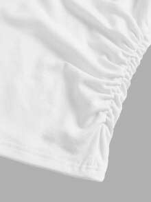 SHEIN Girlism 少女春夏街头风百搭休闲度假无肩带褶皱弹力蝴蝶结修身露脐上衣 - 白色 - 查看 3