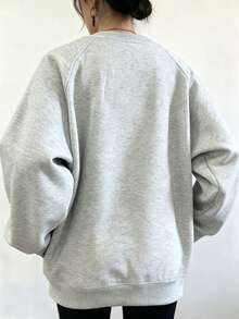 INAWLY Plus Size Casual Loose Fit Crew Neck Pullover Sweatshirt With Large Pocket - Light Grey - View 2