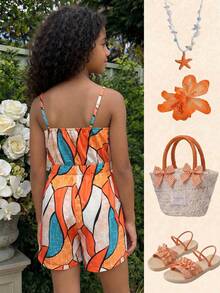 SHEIN Tween Girl Geometric Print Casual Jumpsuit - Multicolor - View 5