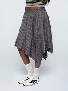 COUREZ Low Rise Asymmetric Check Skirt /Y2K Summer Clothes For Women Summer Outfits For Women Summer Skirts Festival Outfits Concert Outfits Spring Skirts Spring Outfits For Women - Multicolor - View 2