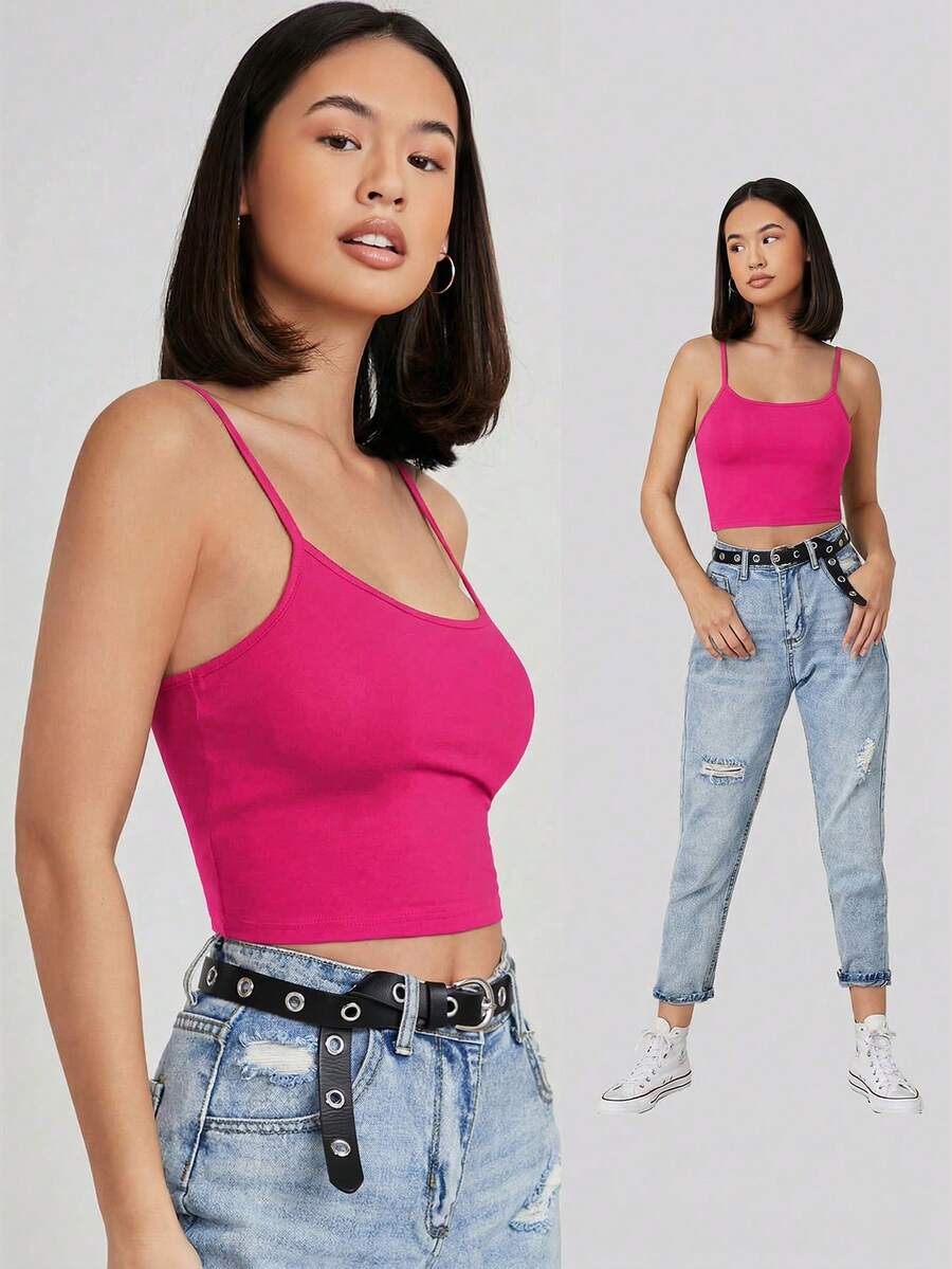 SHEIN BASICS Damen Einfarbiges Figurbetontes Kurzes Camisole Top Für Frauen Y2k Kurze Tops Für Frauen Sommer Tops