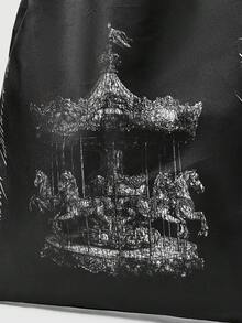 ROMWE Grunge Punk 1 pieza, bolso de mano de mujer con caballo giratorio negro, adecuado para viajes diarios, compras y compras. - Negro - Ver 4