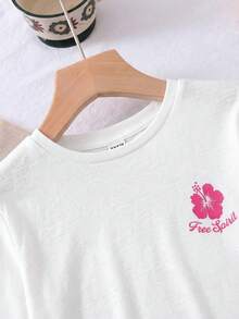 SHEIN LMoss Kids LMoss 少女针织纯色宽松短袖上衣和短裤休闲套装 - 彩色 - 查看 4