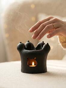 Cirelle 1pc Black Cat Paw Shaped Ceramic Aroma Stove, Cute Cat Silhouette Cutout Wax Melt Warmer, Handmade Textured Candle Holder For Essential Oil Diffuser, Tabletop Decorative Aroma Stove For Bedroom Living Room Yoga Spa, Ideal Gift For Cat Lovers, Housewarming, Birthday, Valentine's Day, Holiday Party Favors - multicolor - View 7