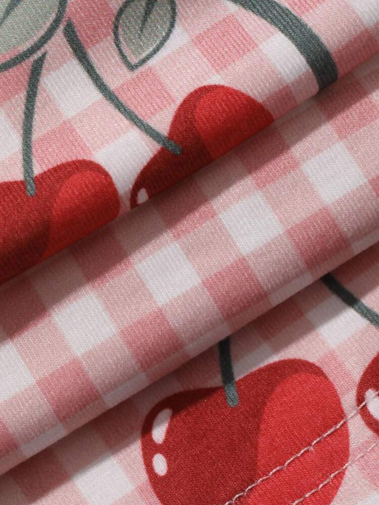 Women's Letter Print Round Neck Short Sleeve Top And Plaid Print Pants Pajama Set