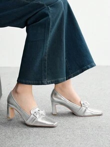 CUCCOO BIZCHIC 女士尖头优雅时尚高跟鞋，适合日常通勤 - 銀色 - 查看 4