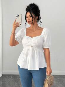 Elenzga Đầm nữ cỡ lớn thời trang và thanh lịch cổ tim tay ngắn cho kỳ nghỉ hè - trắng - Xem 1