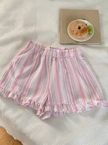 DAZY Women's Striped Cute Ruffle Hem Pajama Shorts - Pink - View 3