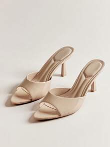 Hauture Women Minimalist Sexy Pointy Toe Stiletto Heel Sandals - Beige - View 3