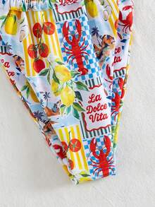 Bonvoyette 新款春夏沙滩度假金属环挂脖印花比基尼两件式泳衣 - 彩色 - 查看 4