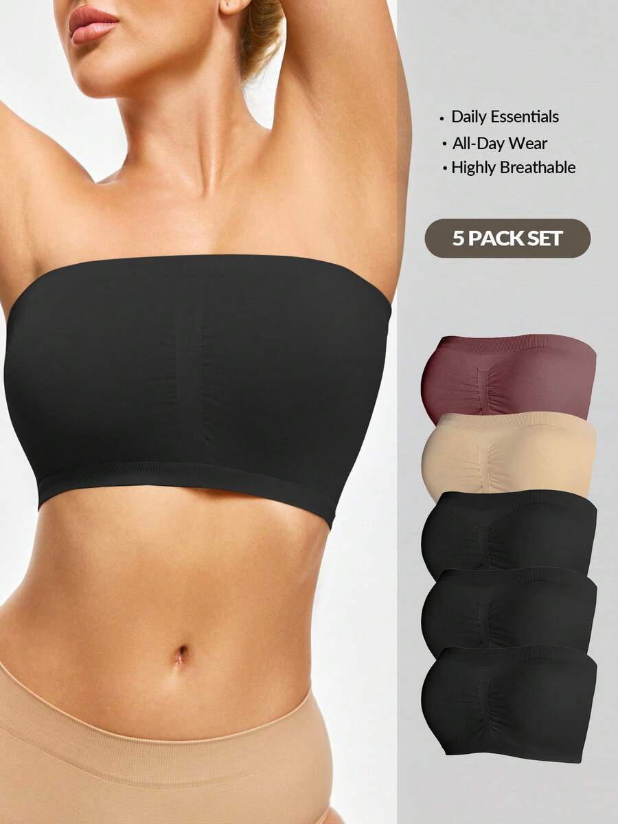 SHAPORA 2026 Hot Selling Women's Fashionable & Comfortable Minimalist Solid Color High Quality Seamless Camisole Bra 5-Pack - Multicolor - View 1