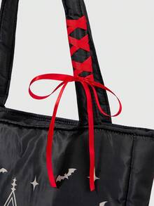 ROMWE Kawaii Bolso de hombro grande, duradero y portátil con patrón de murciélago de iglesia para mujeres 1645621 - Iglesia de línea - Ver 3