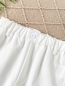 SHEIN Playful Pals Baby White Pants Boys Girls Trousers Front Center Decorative Buttons Design Autumn Tight Rain Nursery Soft Form Smart - White - View 4