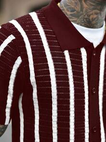 Devon Thys Men's Colorful Hollow-Out Knitted Cardigan, Fashionable For Summer - Burgundy - View 3