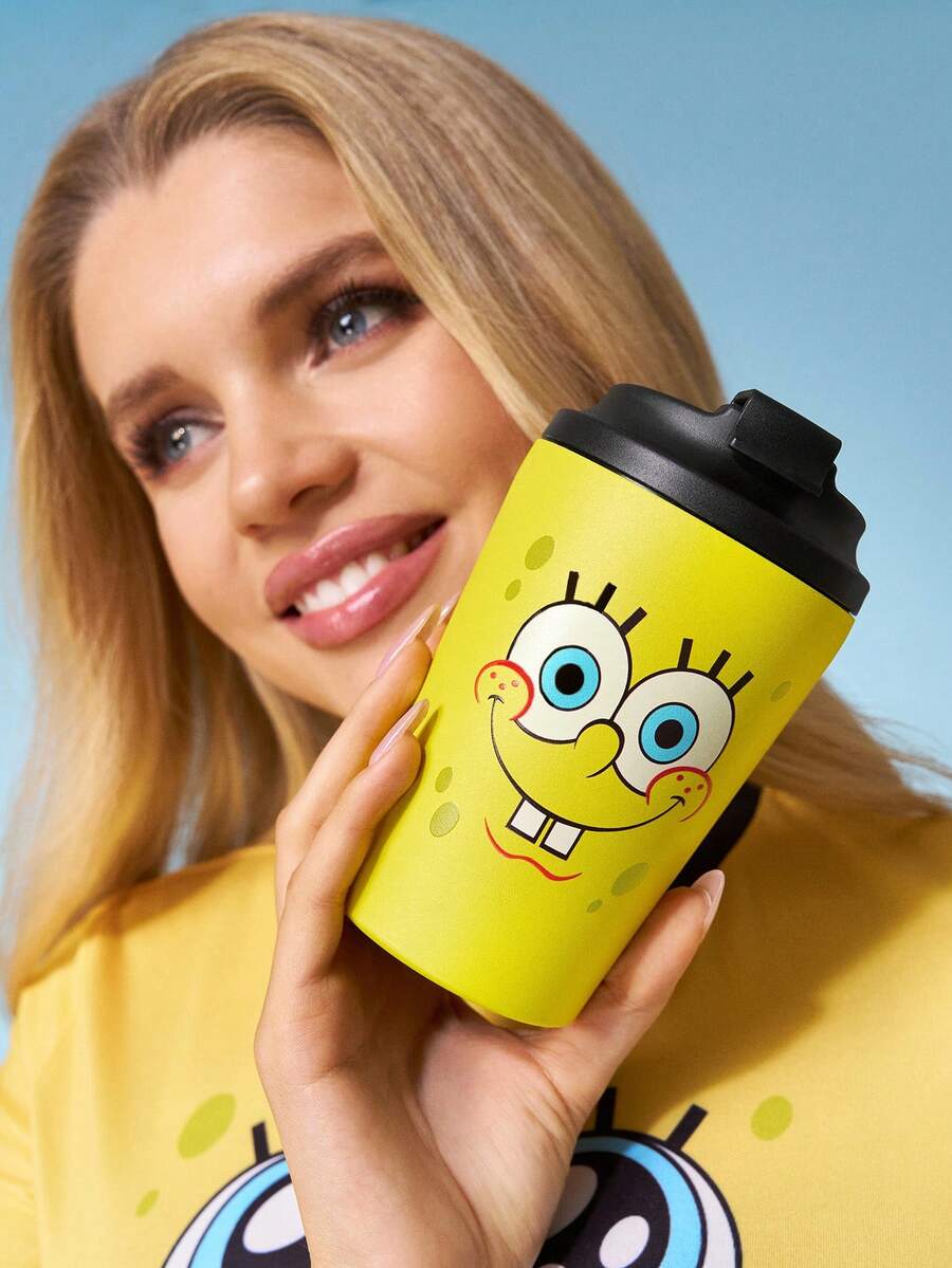 SpongeBob SquarePants | SHEIN 360 Ml / 12 Oz Leak-Proof Stainless Steel, Convenient To Carry, Portable Cup - Yellow - View 1