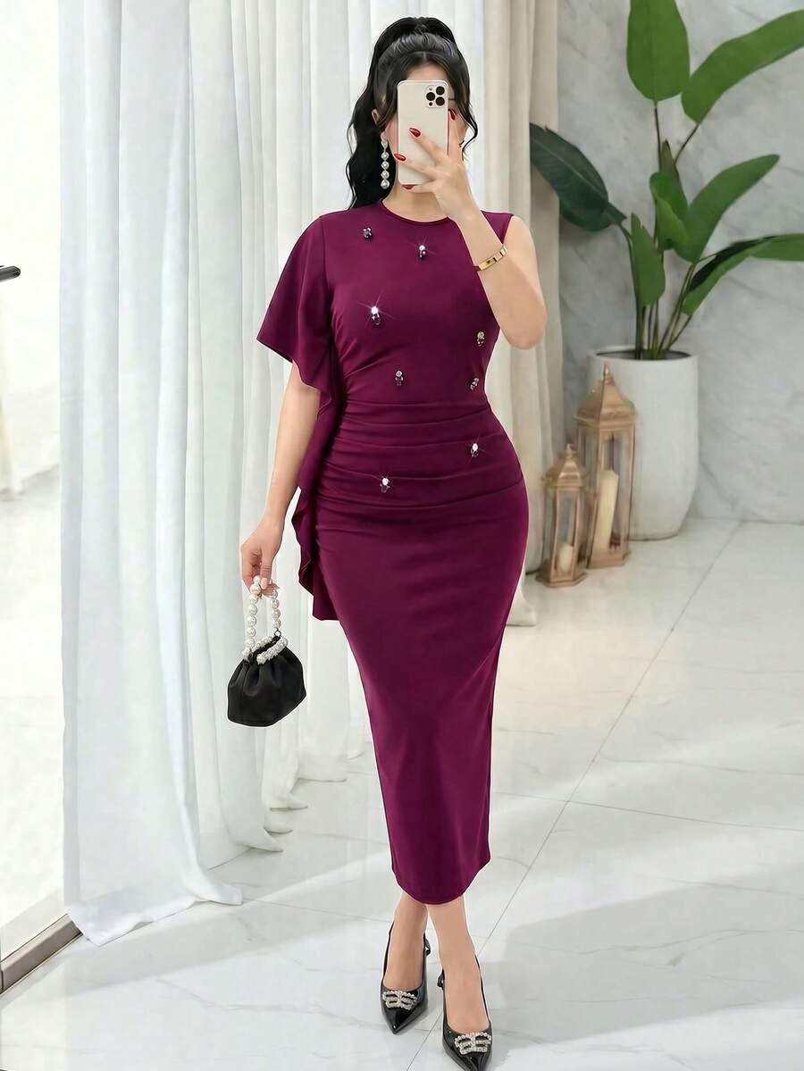 Modelyn Đầm midi xếp ly thanh lịch dành cho nữ dự tiệc