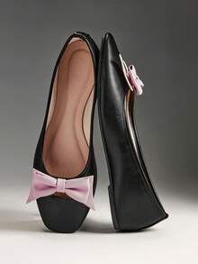 Solezae Women's Casual Elegant Comfortable Bowtie Ballet Flats - Black - View 3
